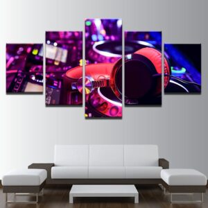 DJ Music Instrument Mixer And Headphones - Music 5 Panel Canvas Art Wall Decor