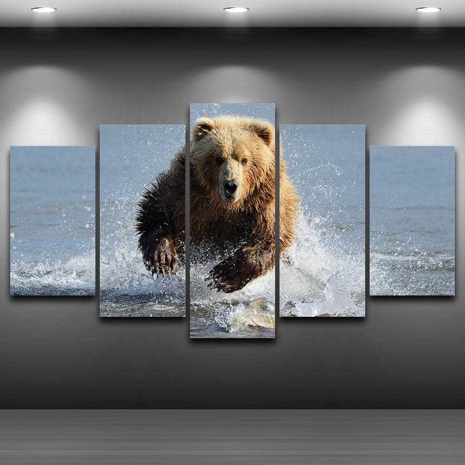 Dabble Water Grizzly Bear - Animal 5 Panel Canvas Art Wall Decor Dabble Water Grizzly Bear - Animal 5 Panel Canvas Art Wall Decor