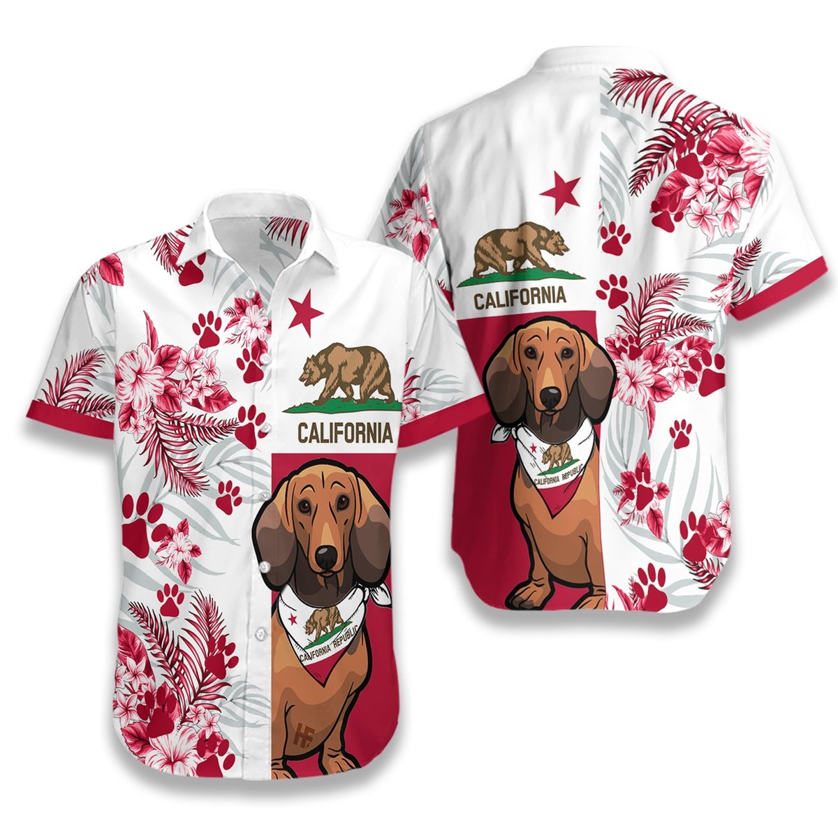 Dachshund California Flag Hawaiian Shirt Dachshund California Flag Hawaiian Shirt