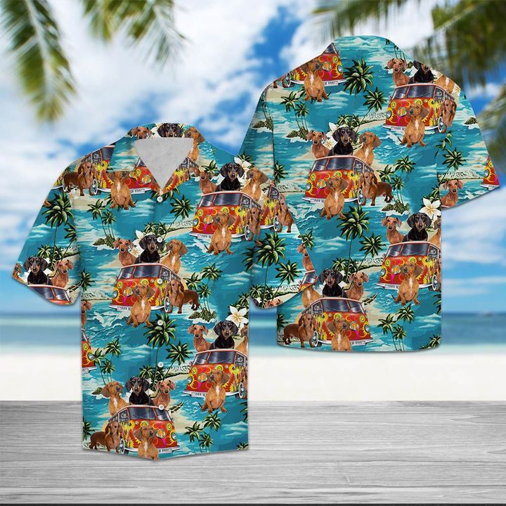 Dachshund Hippie Summer Hawaiian Shirt Summer Button Up Dachshund Hippie Summer Hawaiian Shirt Summer Button Up