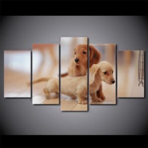 Dachshund Puppies - Animal 5 Panel Canvas Art Wall Decor
