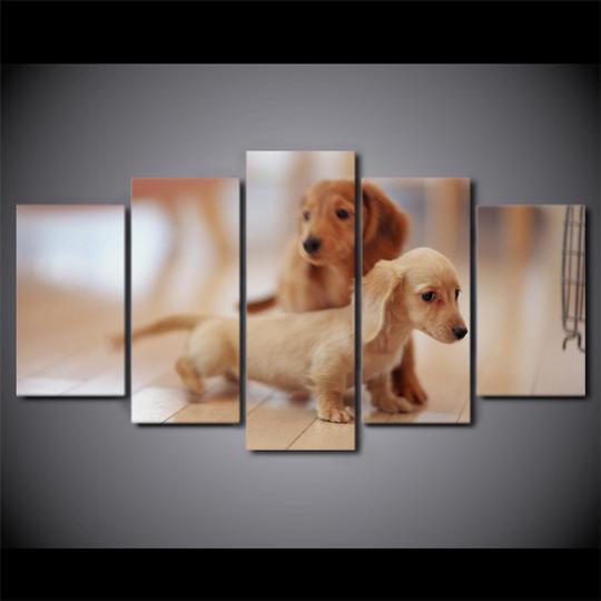 Dachshund Puppies - Animal 5 Panel Canvas Art Wall Decor Dachshund Puppies - Animal 5 Panel Canvas Art Wall Decor
