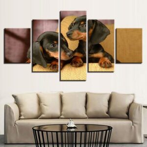 Dachsund Puppies - Animal 5 Panel Canvas Art Wall Decor