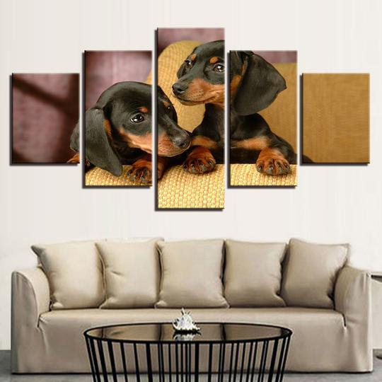 Dachsund Puppies - Animal 5 Panel Canvas Art Wall Decor Dachsund Puppies - Animal 5 Panel Canvas Art Wall Decor