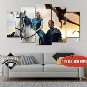 Daenerys Targaryen Game Of Thrones - Movie 5 Panel Canvas Art Wall Decor