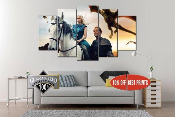 Daenerys Targaryen Game Of Thrones - Movie 5 Panel Canvas Art Wall Decor Daenerys Targaryen Game Of Thrones - Movie 5 Panel Canvas Art Wall Decor