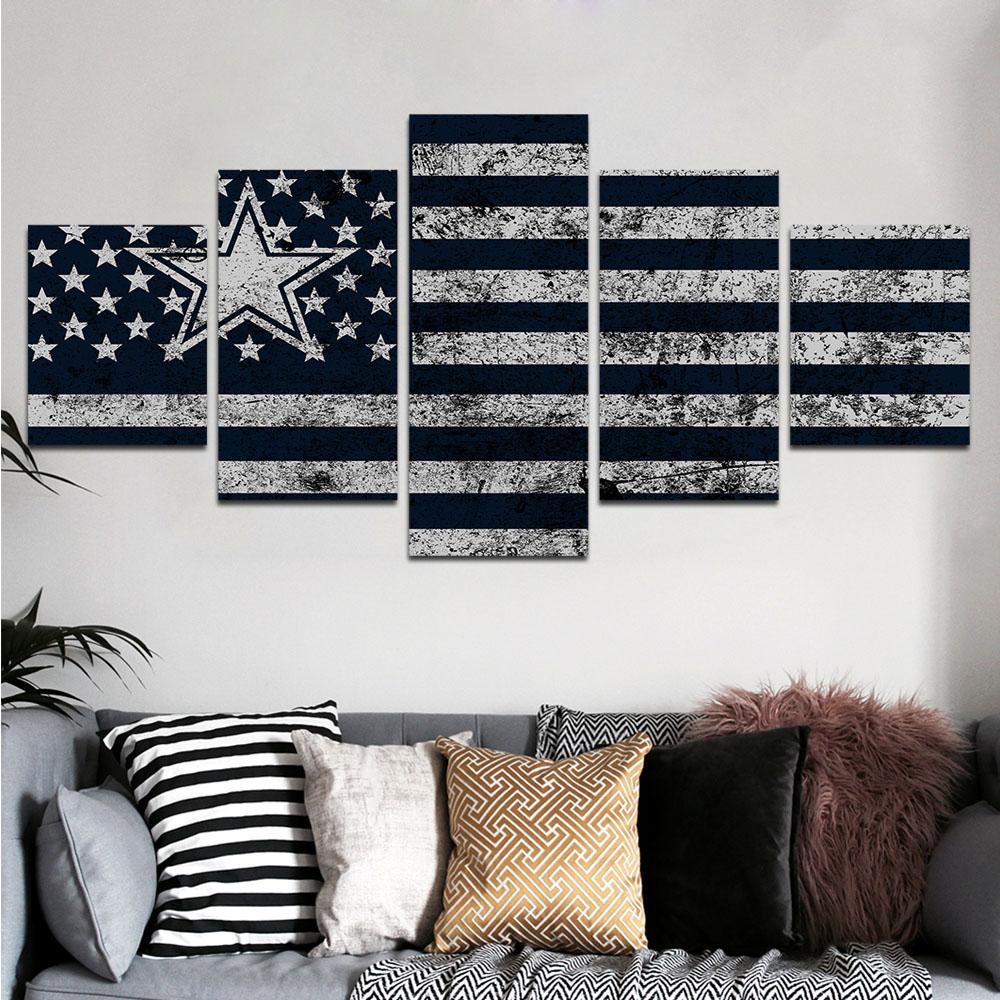 Dallas Cowboys Usa Flag - Abstract 5 Panel Canvas Art Wall Decor Dallas Cowboys Usa Flag - Abstract 5 Panel Canvas Art Wall Decor