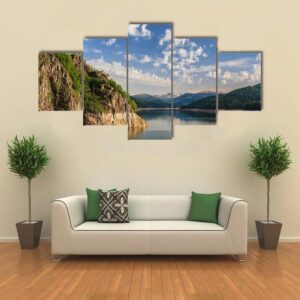 Dam Vidraru Lake In Fagaras Mountains - Nature 5 Panel Canvas Art Wall Decor