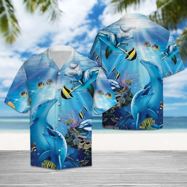 Dancing Dolphin Hawaiian Shirt Summer Button Up Dancing Dolphin Hawaiian Shirt Summer Button Up
