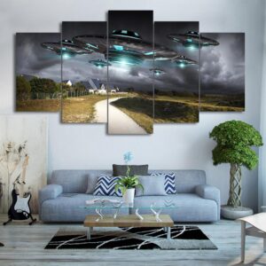 Dark Sky Village Flying UFO - Space 5 Panel Canvas Art Wall Decor