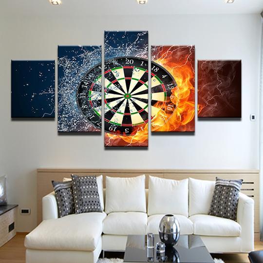 Dartboard Darts Hot And Cold - Gaming 5 Panel Canvas Art Wall Decor Dartboard Darts Hot And Cold - Gaming 5 Panel Canvas Art Wall Decor