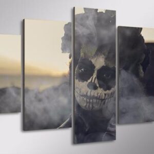 Day Of The Dead Face Group - Abstract 5 Panel Canvas Art Wall Decor