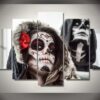 Day Of The Dead Face - Male Female - Abstract 5 Panel Canvas Art Wall Decor
