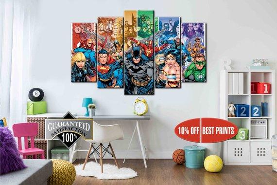 Dc Comics Superheroes - Dc 5 Panel Canvas Art Wall Decor Dc Comics Superheroes - Dc 5 Panel Canvas Art Wall Decor