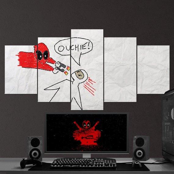 Deadpool Ouchie - Dc 5 Panel Canvas Art Wall Decor Deadpool Ouchie - Dc 5 Panel Canvas Art Wall Decor