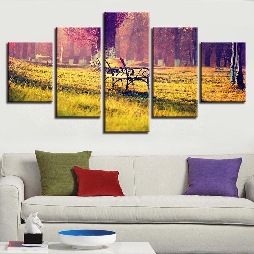 Deck Chair And Trees Sunshine - Nature 5 Panel Canvas Art Wall Decor Deck Chair And Trees Sunshine - Nature 5 Panel Canvas Art Wall Decor