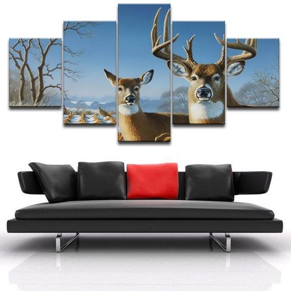 Deer 3 - Animal 5 Panel Canvas Art Wall Decor Deer 3 - Animal 5 Panel Canvas Art Wall Decor