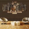 Deer In Autumn - Animal 5 Panel Canvas Art Wall Decor