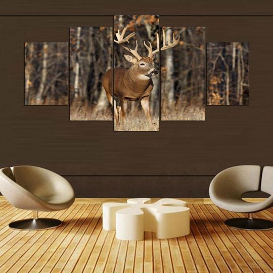 Deer In Autumn - Animal 5 Panel Canvas Art Wall Decor Deer In Autumn - Animal 5 Panel Canvas Art Wall Decor