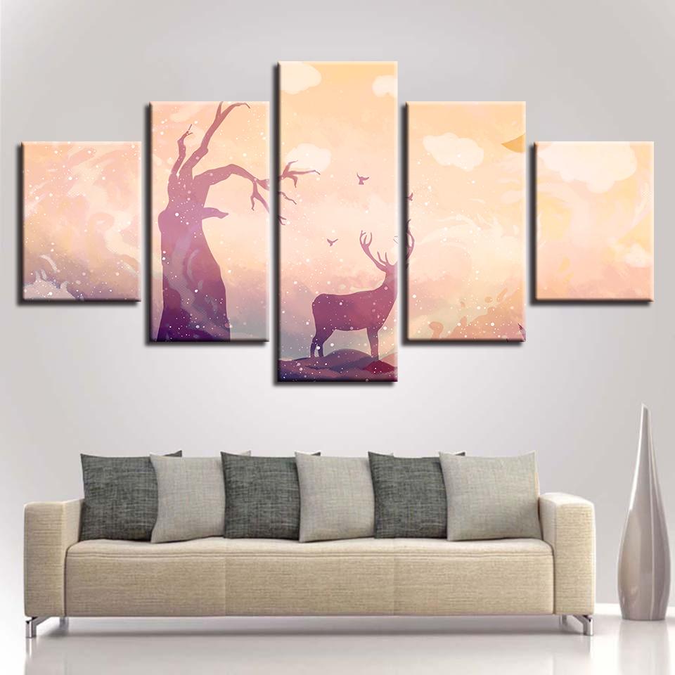 Deer Tree - Animal 5 Panel Canvas Art Wall Decor Deer Tree - Animal 5 Panel Canvas Art Wall Decor