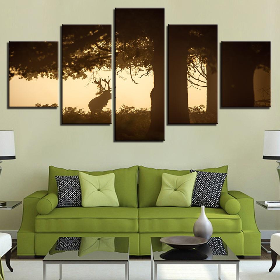 Deer Under The Big Tree - Animal 5 Panel Canvas Art Wall Decor Deer Under The Big Tree - Animal 5 Panel Canvas Art Wall Decor