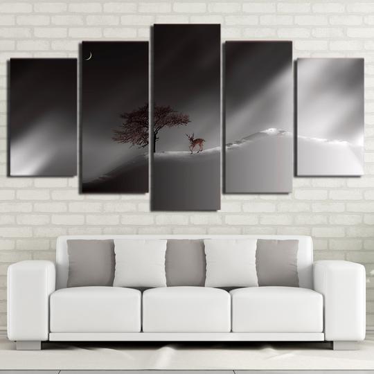 Deer With Cherry Blossoms Painting - Aniaml 5 Panel Canvas Art Wall Decor Deer With Cherry Blossoms Painting - Aniaml 5 Panel Canvas Art Wall Decor