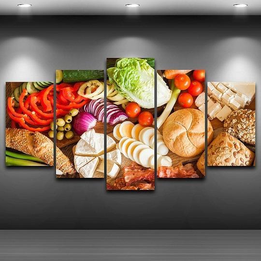 Deli Meat Cheese Bread Vegetables - Nature 5 Panel Canvas Art Wall Decor Deli Meat Cheese Bread Vegetables - Nature 5 Panel Canvas Art Wall Decor