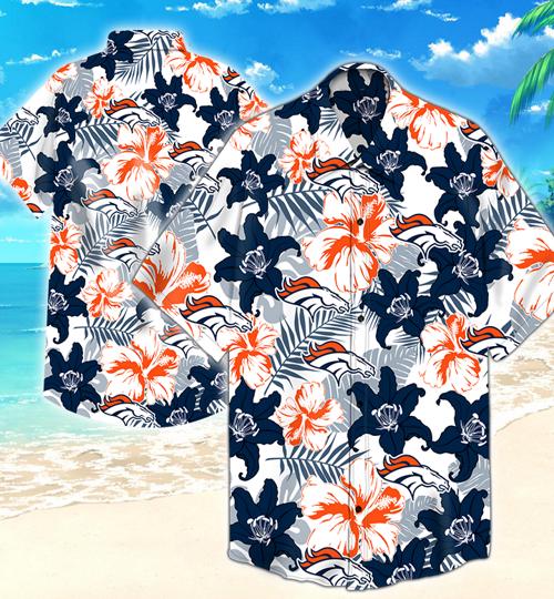Denver Broncos Flower Hawaiian Shirt Summer Button Up Denver Broncos Flower Hawaiian Shirt Summer Button Up