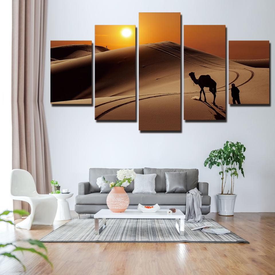 Desert Camel - Nature 5 Panel Canvas Art Wall Decor Desert Camel - Nature 5 Panel Canvas Art Wall Decor