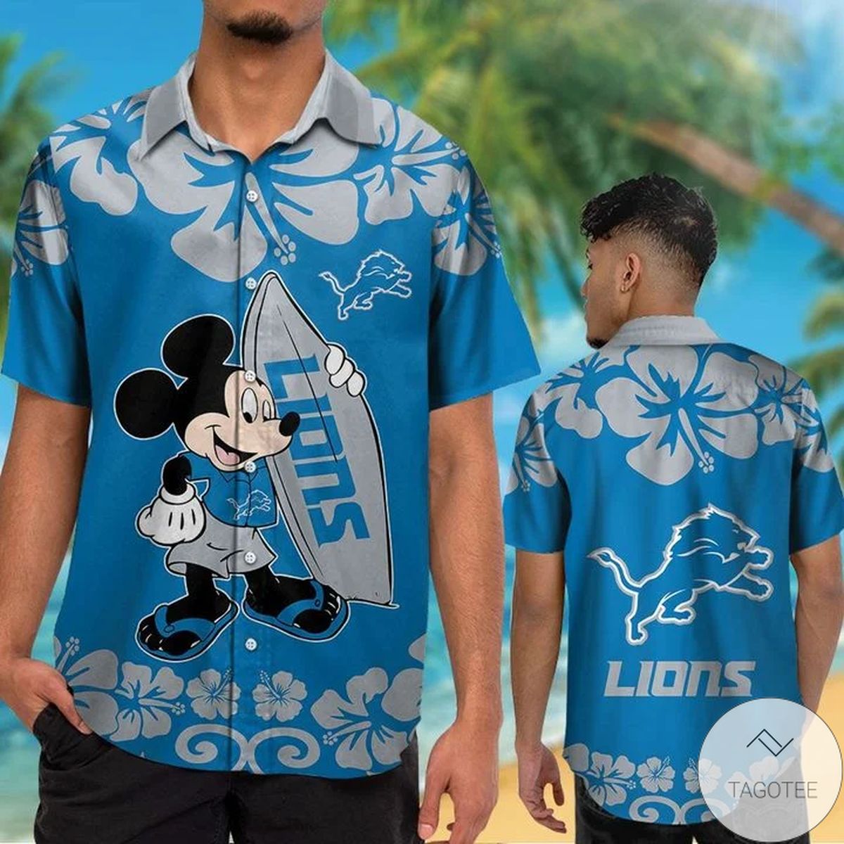 Detroit Lions & Mickey Mouse Hawaiian Shirt Detroit Lions & Mickey Mouse Hawaiian Shirt