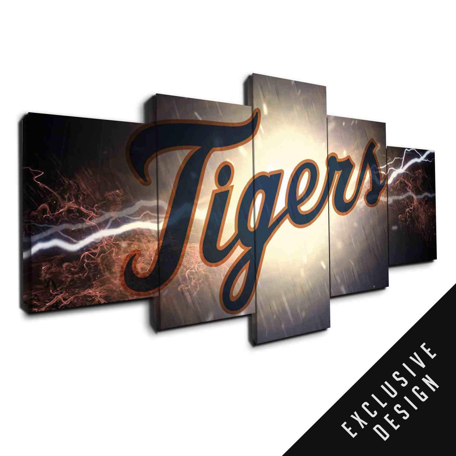 Detroit Tigers Sports Team Thunderbolt - Sport 5 Panel Canvas Art Wall Decor Detroit Tigers Sports Team Thunderbolt - Sport 5 Panel Canvas Art Wall Decor