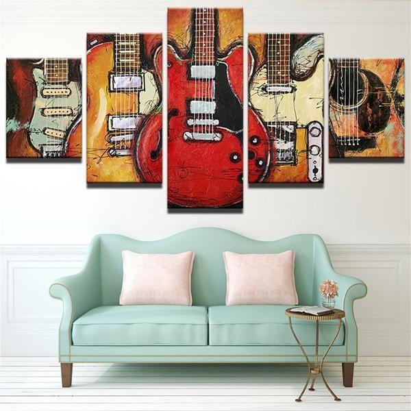 Different Types Of Guitar - Abstract 5 Panel Canvas Art Wall Decor Different Types Of Guitar - Abstract 5 Panel Canvas Art Wall Decor
