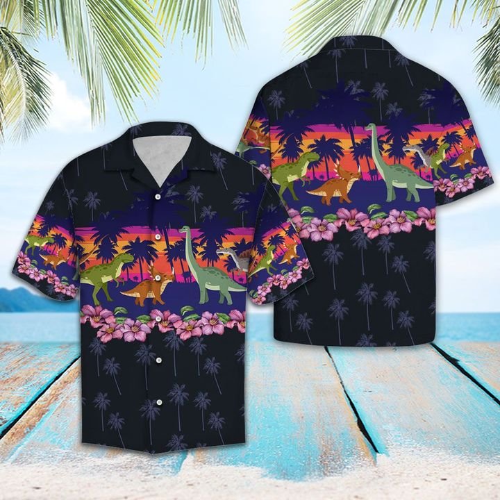 Dinosaur Border Chest Hawaiian Shirt Summer Button Up Dinosaur Border Chest Hawaiian Shirt Summer Button Up