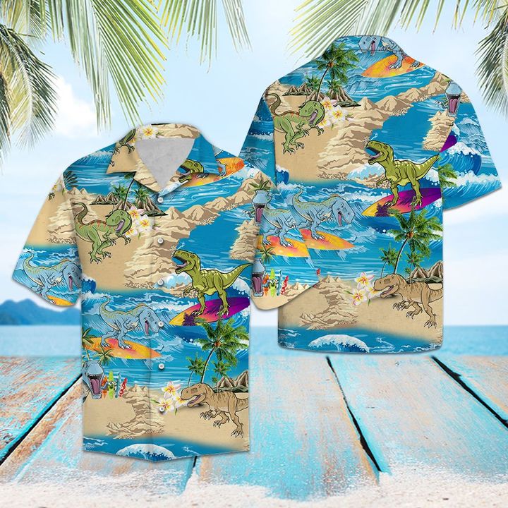 Dinosaur Summer Vacation Hawaiian Shirt Summer Button Up Dinosaur Summer Vacation Hawaiian Shirt Summer Button Up