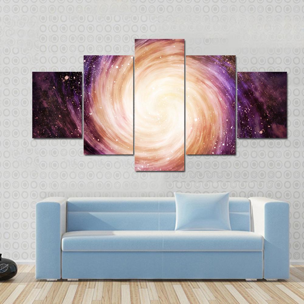 Distant Colorful Spiral Galaxy - Space 5 Panel Canvas Art Wall Decor Distant Colorful Spiral Galaxy - Space 5 Panel Canvas Art Wall Decor
