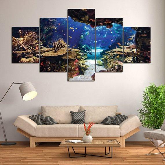 Divers Cave - Ocean 5 Panel Canvas Art Wall Decor Divers Cave - Ocean 5 Panel Canvas Art Wall Decor