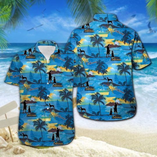 Doberman Hawaiian Shirt Summer Button Up Doberman Hawaiian Shirt Summer Button Up