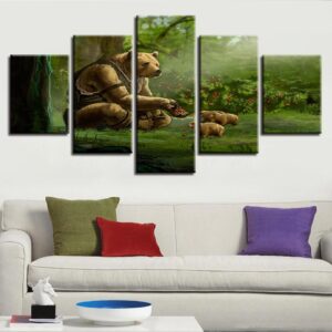 Dog Bear Family - Animal 5 Panel Canvas Art Wall Decor