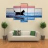 Dog Running On Water Against Horizon - Animal 5 Panel Canvas Art Wall Decor