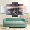 Dog Wolf Landscape Mirror Lake - Abstract Animal 5 Panel Canvas Art Wall Decor