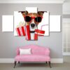 Doggo At The Movies Popcorn Concession - Animal 5 Panel Canvas Art Wall Decor
