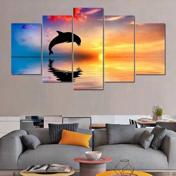 Dolphin 2 - Animal 5 Panel Canvas Art Wall Decor Dolphin 2 - Animal 5 Panel Canvas Art Wall Decor