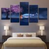 Dolphin And Girl Cherry Blossom Tree - Abstract Animal 5 Panel Canvas Art Wall Decor