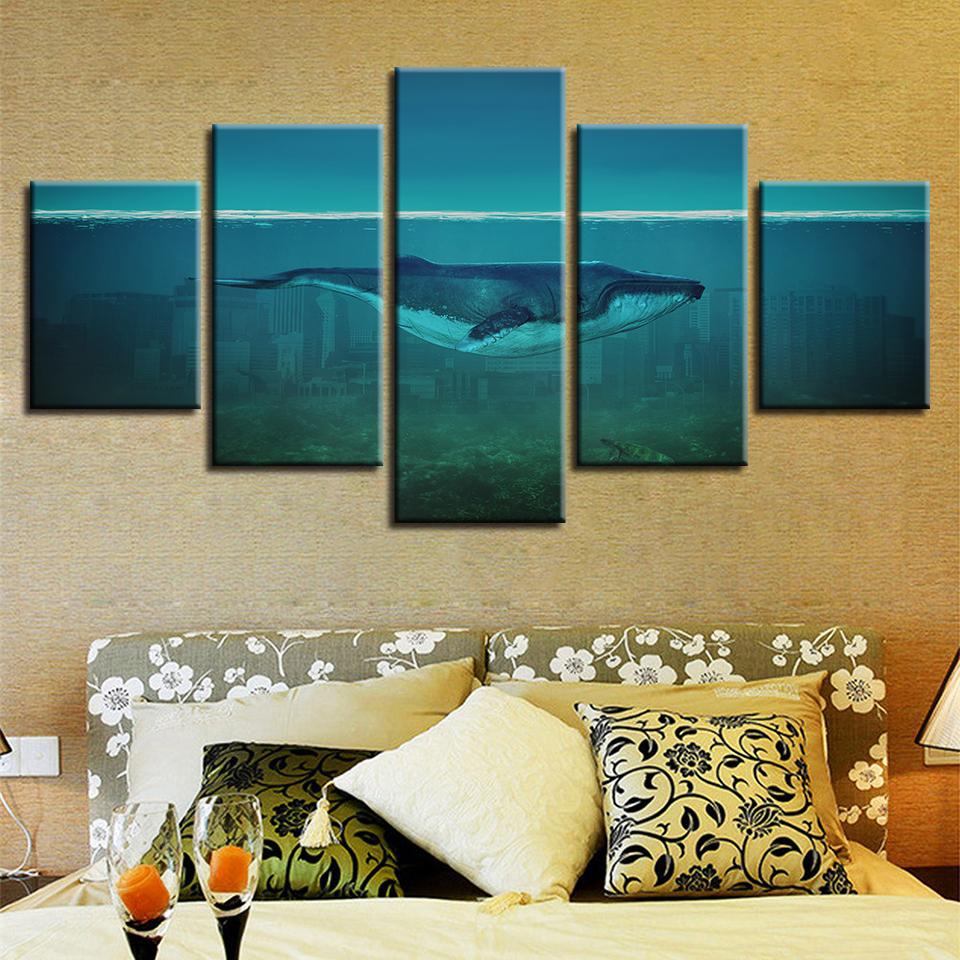 Dolphin In The Sea Bed Swim - Animal 5 Panel Canvas Art Wall Decor Dolphin In The Sea Bed Swim - Animal 5 Panel Canvas Art Wall Decor