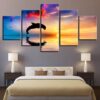 Dolphin Jumps At Sunset Gulf Of Mexico - Animal 5 Panel Canvas Art Wall Decor