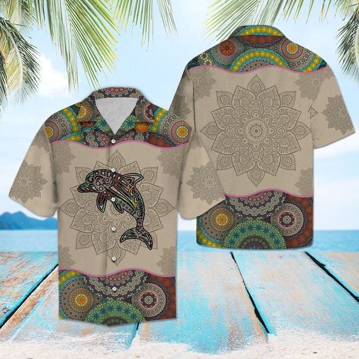 Dolphin Mandala Hawaiian Shirt Summer Button Up Dolphin Mandala Hawaiian Shirt Summer Button Up