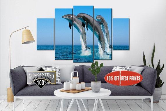 Dolphin Sea Life Pacific Ocean - Animal 5 Panel Canvas Art Wall Decor Dolphin Sea Life Pacific Ocean - Animal 5 Panel Canvas Art Wall Decor