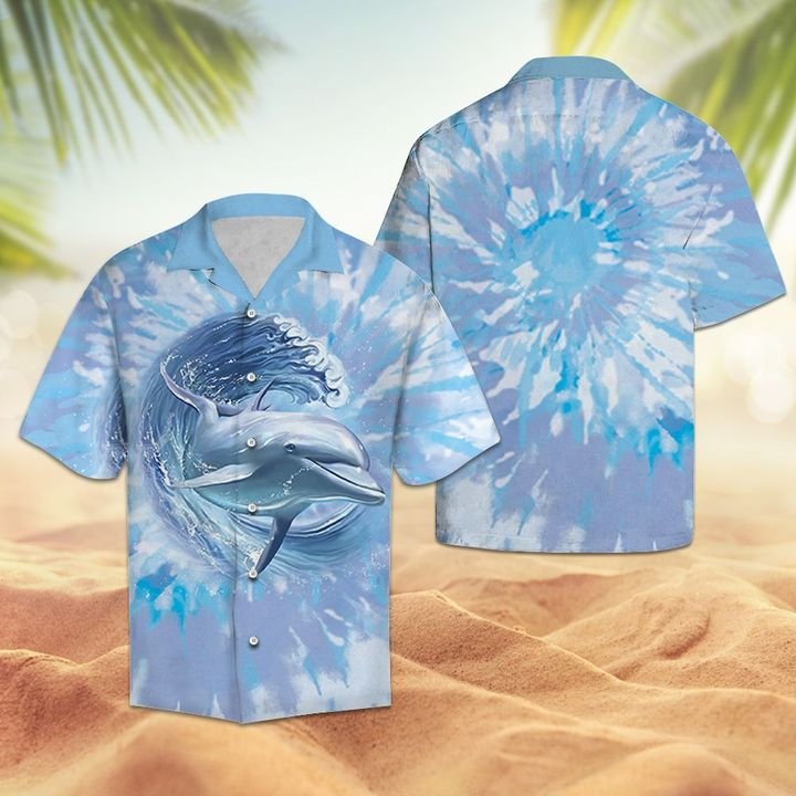 Dolphin Surfing Tie Dye Hawaiian Shirt Summer Button Up Dolphin Surfing Tie Dye Hawaiian Shirt Summer Button Up