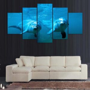 Dolphin - Animal 5 Panel Canvas Art Wall Decor