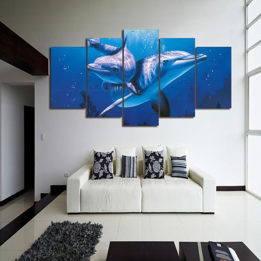 Dolphins 18 - Animal 5 Panel Canvas Art Wall Decor Dolphins 18 - Animal 5 Panel Canvas Art Wall Decor